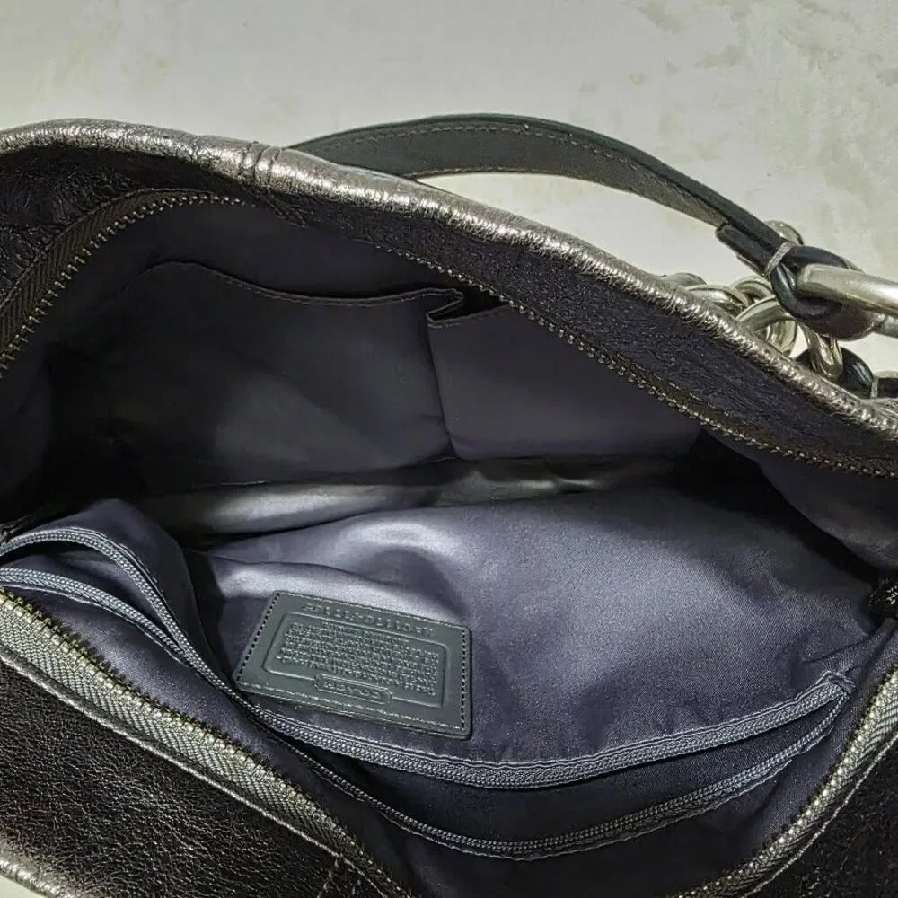 COACH Brooke Handbag Leather Pewter Metallic Hobo Purse F17165 Silver Hardware - Picture 5 of 12